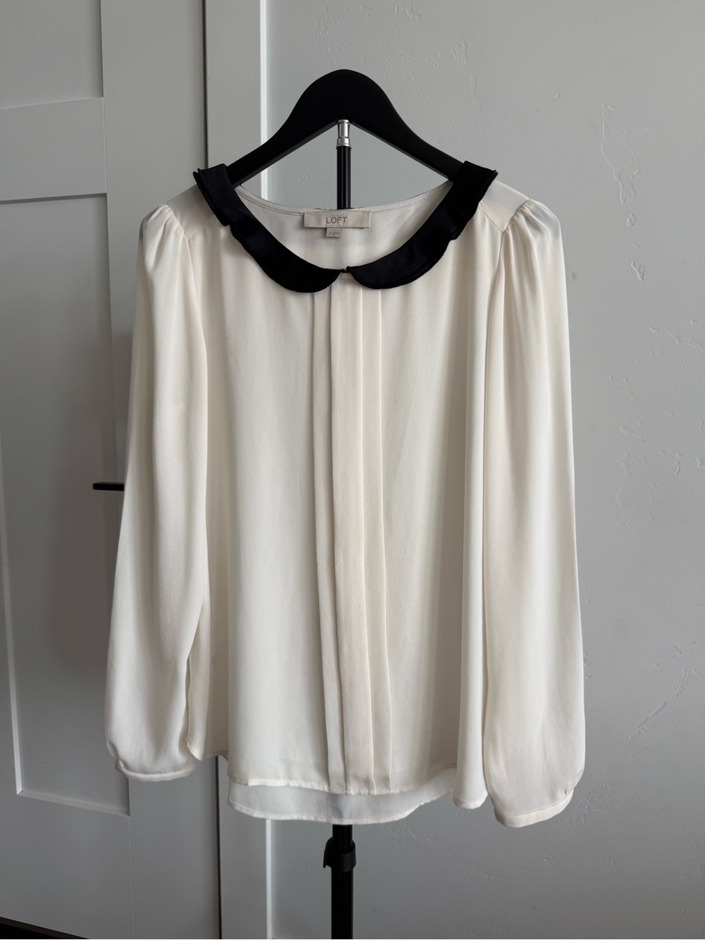 LOFT Cream Blouse with Black Peter Pan Collar